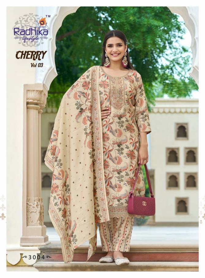 Cherry Vol 3 By Radhika Printed Embroidery Kurti With Bottom Dupatta Wholesale Market In Surat
